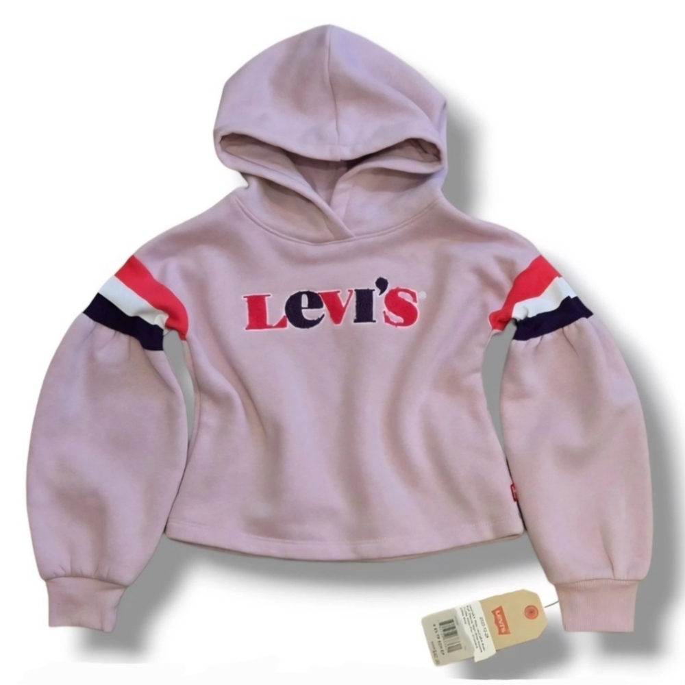 LEVIS Little Girls Pink Hoodie Sweatshirt size 4 XS (3-4 Years) Balloon Sleeve